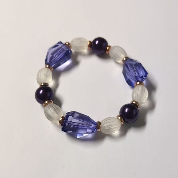 41 Purple Clear Faceted Black and Gold Beaded Bracelet - Picture 1 of 4